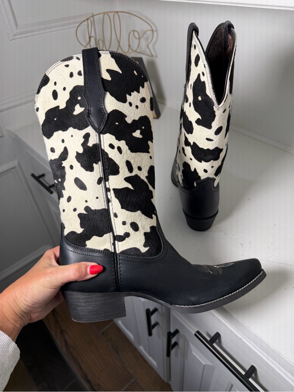**SOLD**Montana West Cow Print Cowboy Boots Women's 8.5 Black Leather Western - Picture 8 of 11